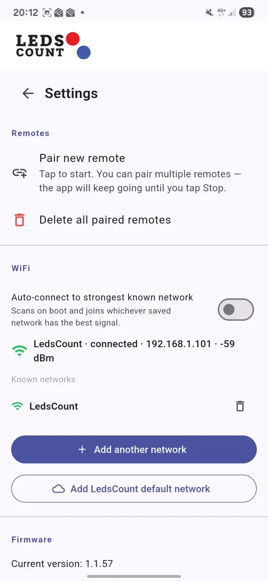LedsCount Go companion app — remotes and WiFi management.